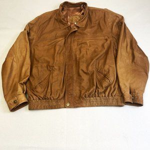 Vtg Vera Pelle Lavorazione Jacket Mens XXL Brown Artigianal Italy Bomber Coat